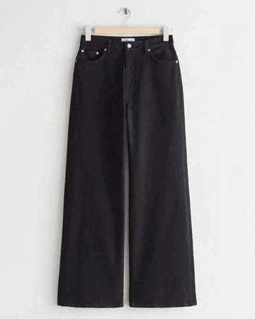 Plain Wide Leg Jeans - Black